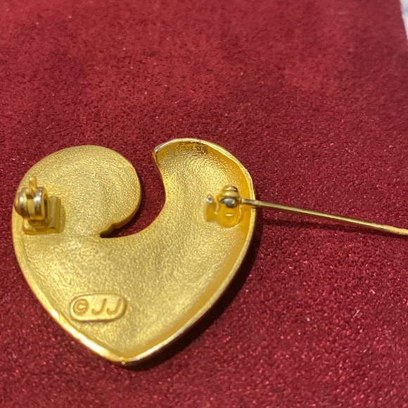 JJ Signed Vintage Heart Swirl Design Aurora Borealis Swirl Gold Tone Brooch - Picture 6 of 11